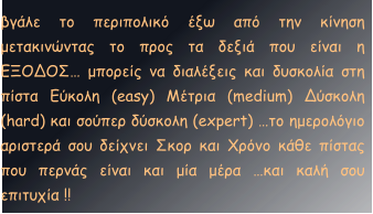 βγάλε το περιπολικό έξω από την κίνηση μετακινώντας το προς τα δεξιά που είναι η ΕΞΟΔΟΣ… μπορείς να διαλέξεις και δυσκολία στη πίστα Εύκολη (easy) Μέτρια (medium) Δύσκολη (hard) και σούπερ δύσκολη (expert) …το ημερολόγιο αριστερά σου δείχνει Σκορ και Χρόνο κάθε πίστας που περνάς είναι και μία μέρα …και καλή σου επιτυχία !!